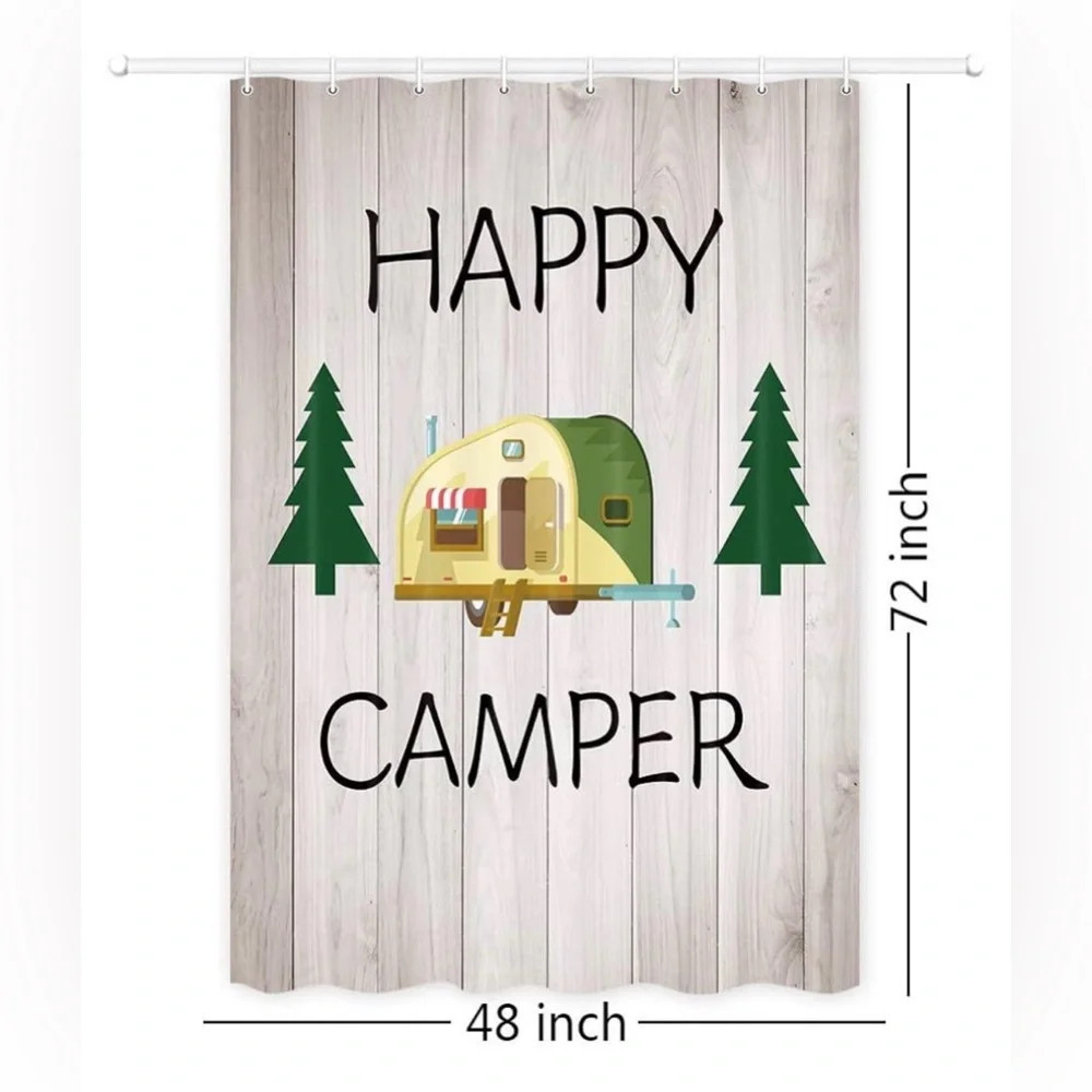 Happy Camper Shower Curtain, 48 X 72 Inches , Rustic Farmhouse
